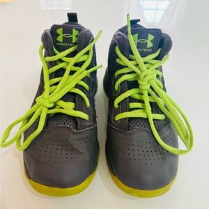 Under Armour Kids' Gray and Neon Green Basketball Sneakers
